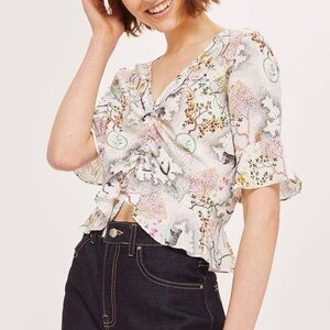 Topshop White Jungle Print Blouse | US 8